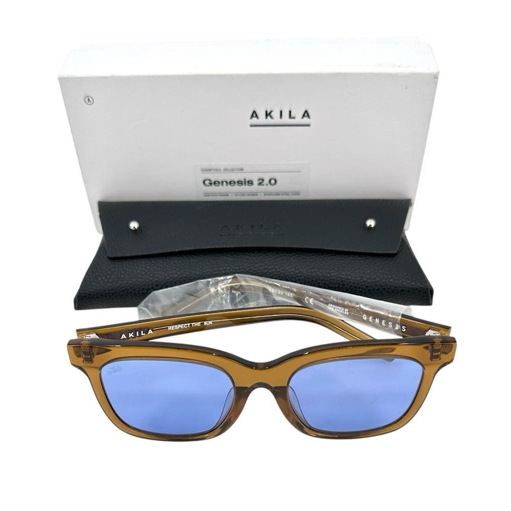 NIB NWT Akila Genesis 2.0 Brown Frame Blue Lens Sunglasses Sun Glasses